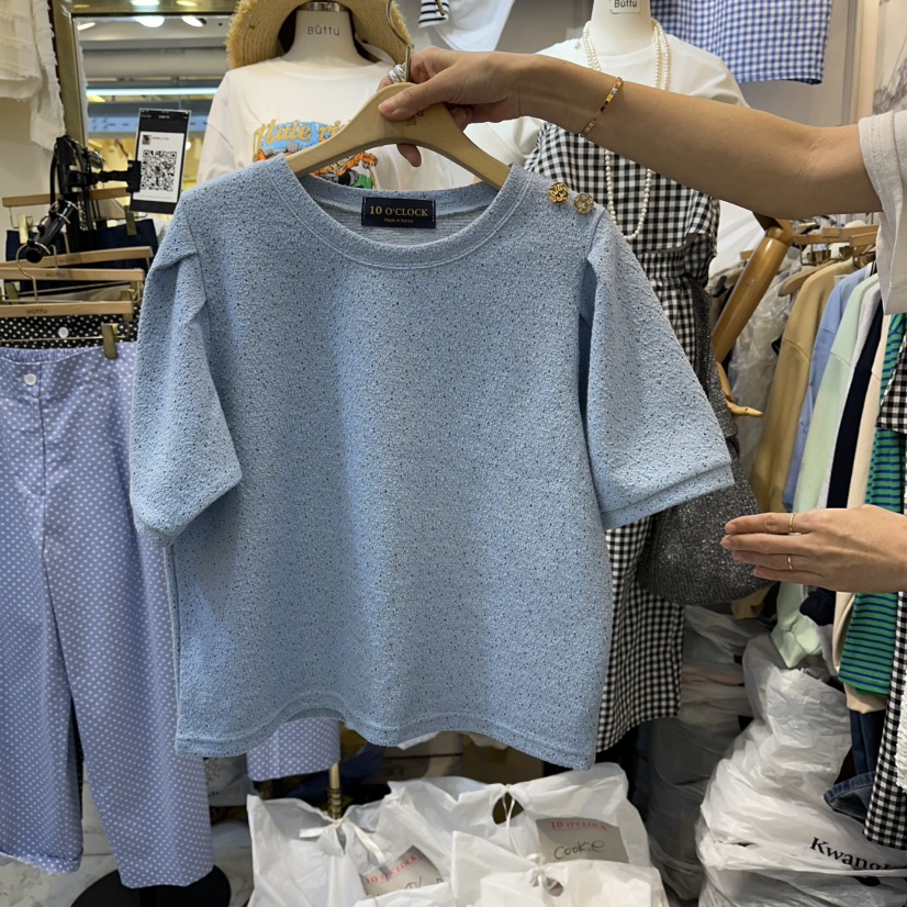 BUTTU/10 OCLOCK韓國直郵女裝新品休閑T恤不含項鏈泡泡袖BUTTU/10 OCLOCKT恤圖色1