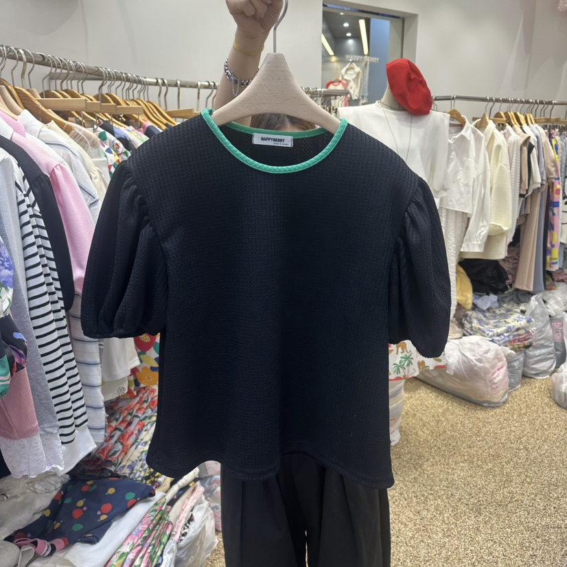 HAPPYBERRY韓國代購女士新款26春夏時尚職業熱賣T恤華夫格HAPPYBERRYT恤圖色1