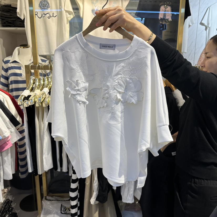COCO HOLIC韓國直郵實拍女士新品熱賣人氣休閑職業T恤繡花COCO HOLICT恤圖色1