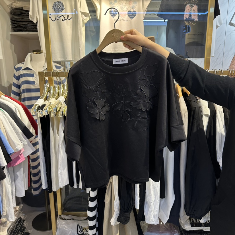 COCO HOLIC韓國直郵實拍女士新品熱賣人氣休閑職業T恤繡花COCO HOLICT恤圖色2
