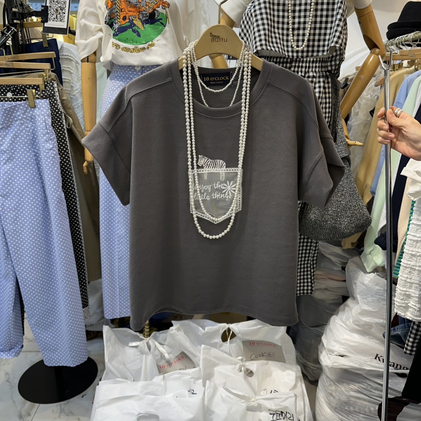 BUTTU/10 OCLOCK韓國東大門直郵女士新款熱賣T恤不含項鏈口袋蕾絲BUTTU/10 OCLOCKT恤圖色3