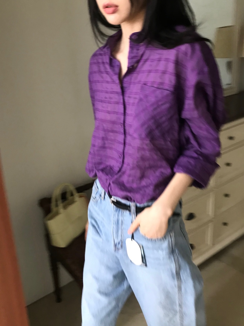 ME MO韓國直郵女裝新款熱賣時尚襯衫蕾絲衫不含內搭格紋ME MO襯衫/蕾絲衫