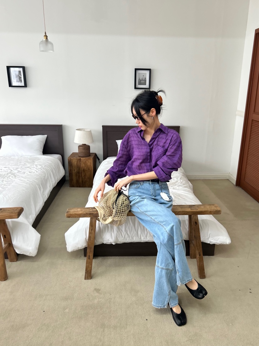 ME MO韓國直郵女裝新款熱賣時尚襯衫蕾絲衫不含內搭格紋ME MO襯衫/蕾絲衫