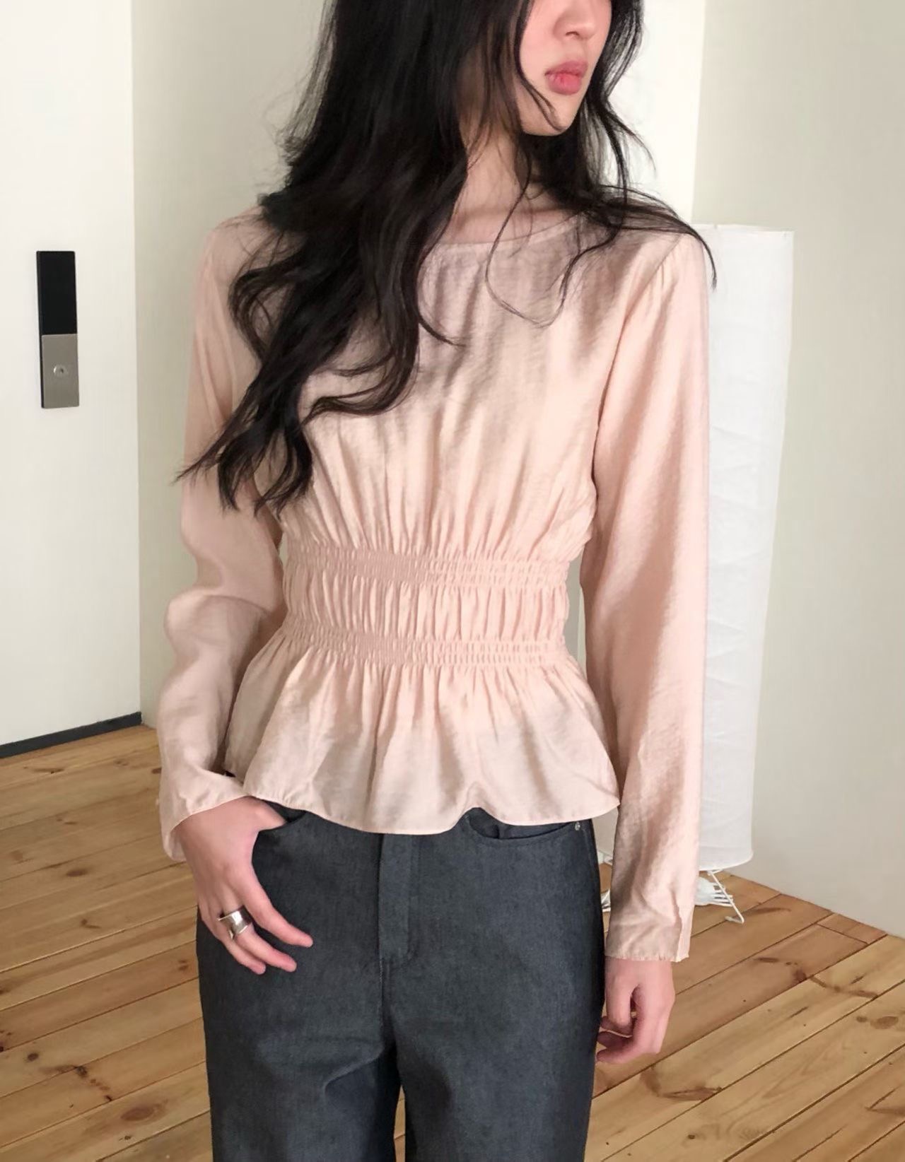 WEATHER韓國直郵女裝新品真品26春夏熱賣人氣襯衫蕾絲衫褶皺GOBSLMURI-ot襯衫/蕾絲衫圖色1