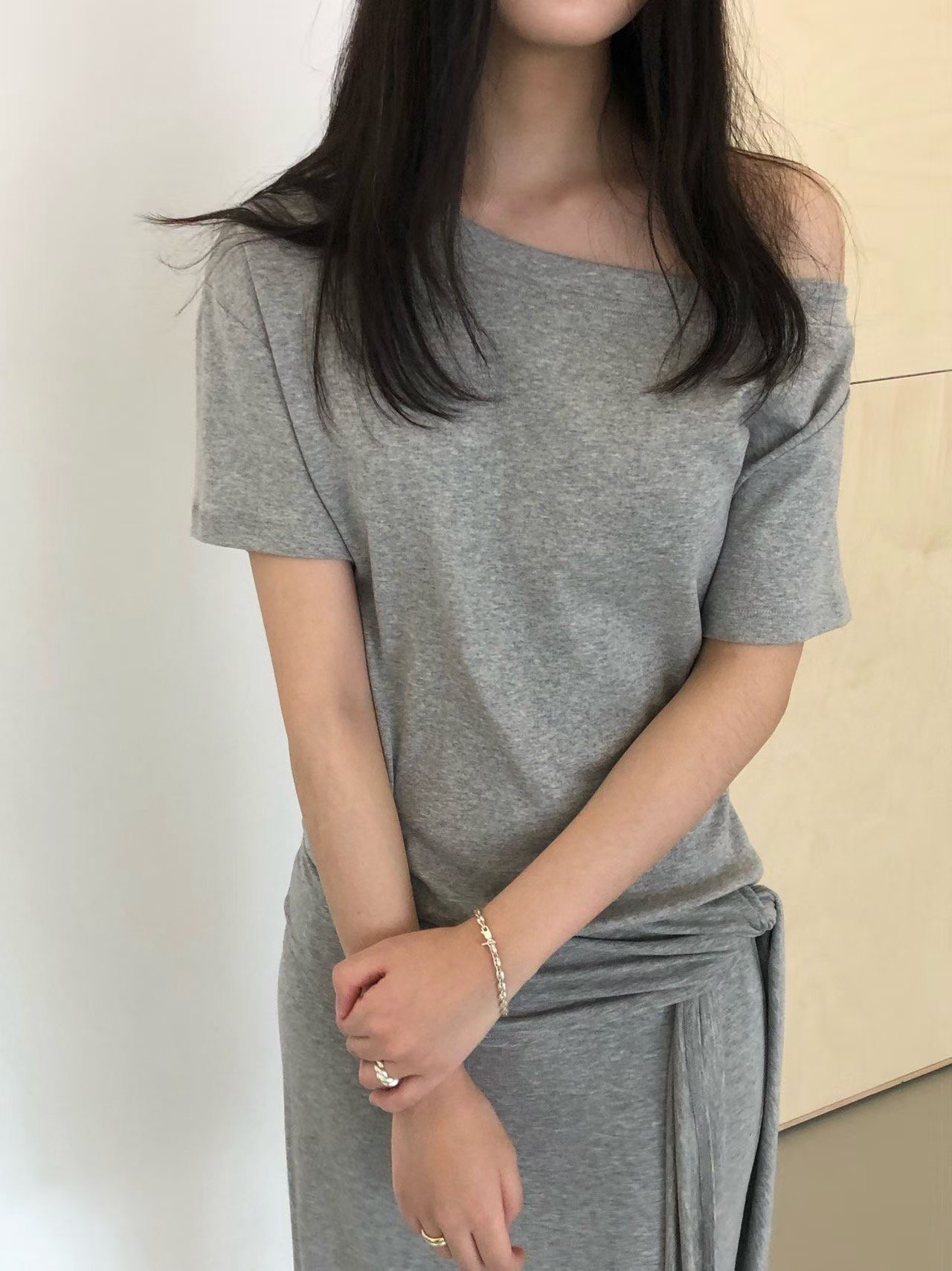 WEATHER東大門實拍女士新品26春夏推薦熱賣休閑職業T恤露肩GOBSLMURI-otT恤圖色1