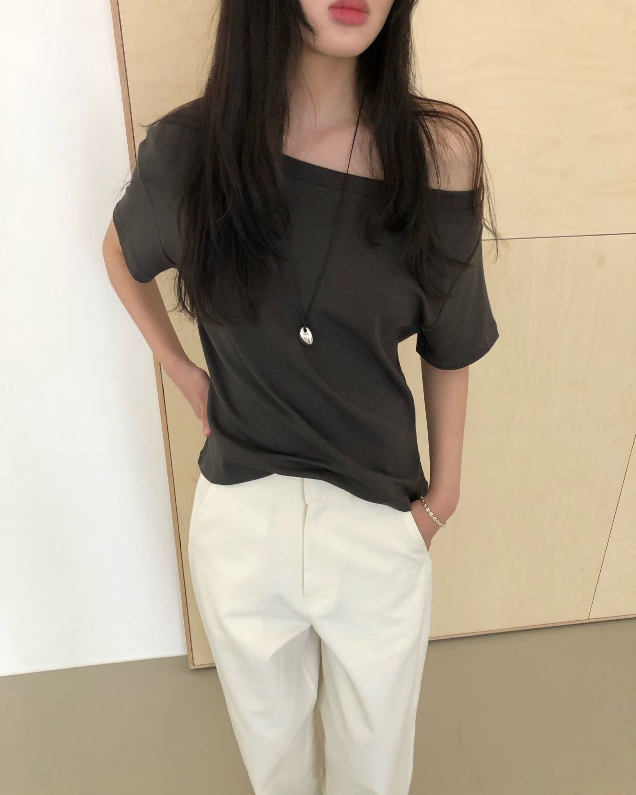 WEATHER東大門實拍女士新品26春夏推薦熱賣休閑職業T恤露肩GOBSLMURI-otT恤圖色2