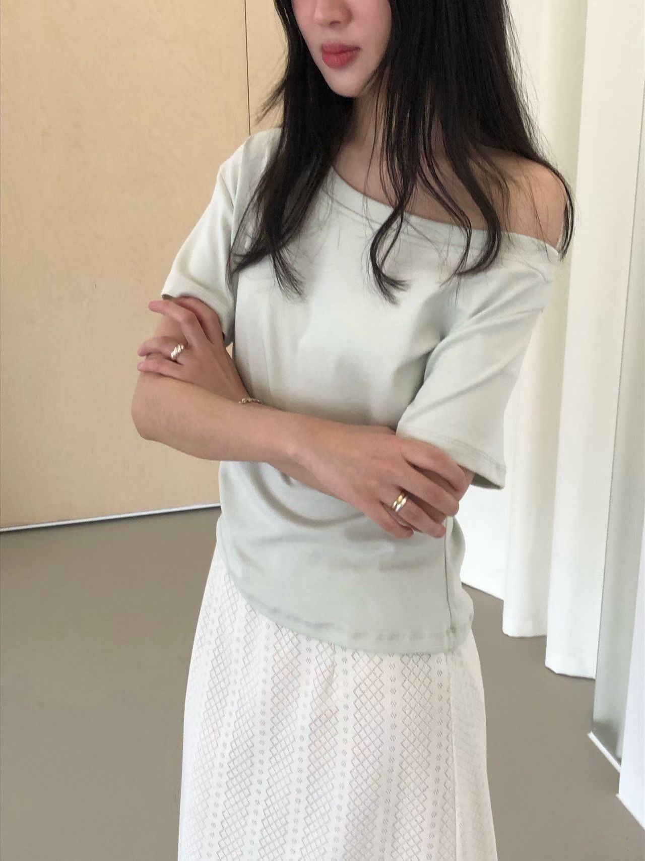 WEATHER東大門實拍女士新品26春夏推薦熱賣休閑職業T恤露肩GOBSLMURI-otT恤圖色4