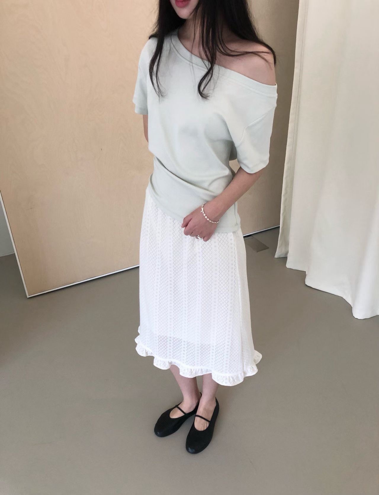 WEATHER東大門直郵女士新品時尚真品半身裙中短裙荷葉邊鏤空GOBSLMURI-ot半身裙/中短裙