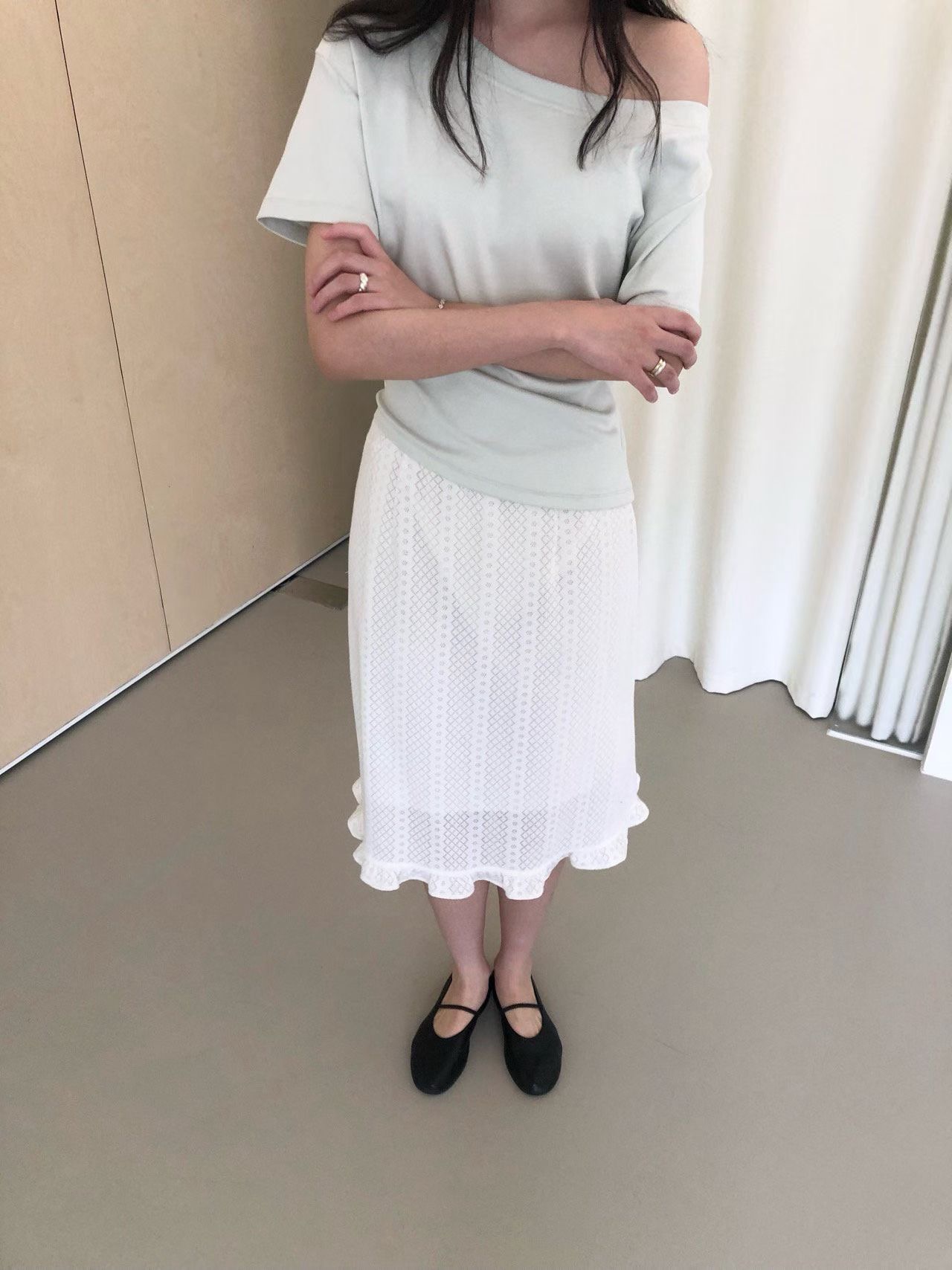 WEATHER東大門直郵女士新品時尚真品半身裙中短裙荷葉邊鏤空GOBSLMURI-ot半身裙/中短裙