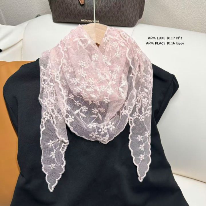 N3韓國直郵女士新款真品人氣休閑26春夏職業圍巾披肩蕾絲N3圍巾/披肩圖色4