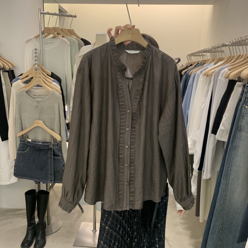 PHILO韓國代購女裝新款推薦休閑職業26春夏襯衫蕾絲衫荷葉邊PHILO襯衫/蕾絲衫圖色1