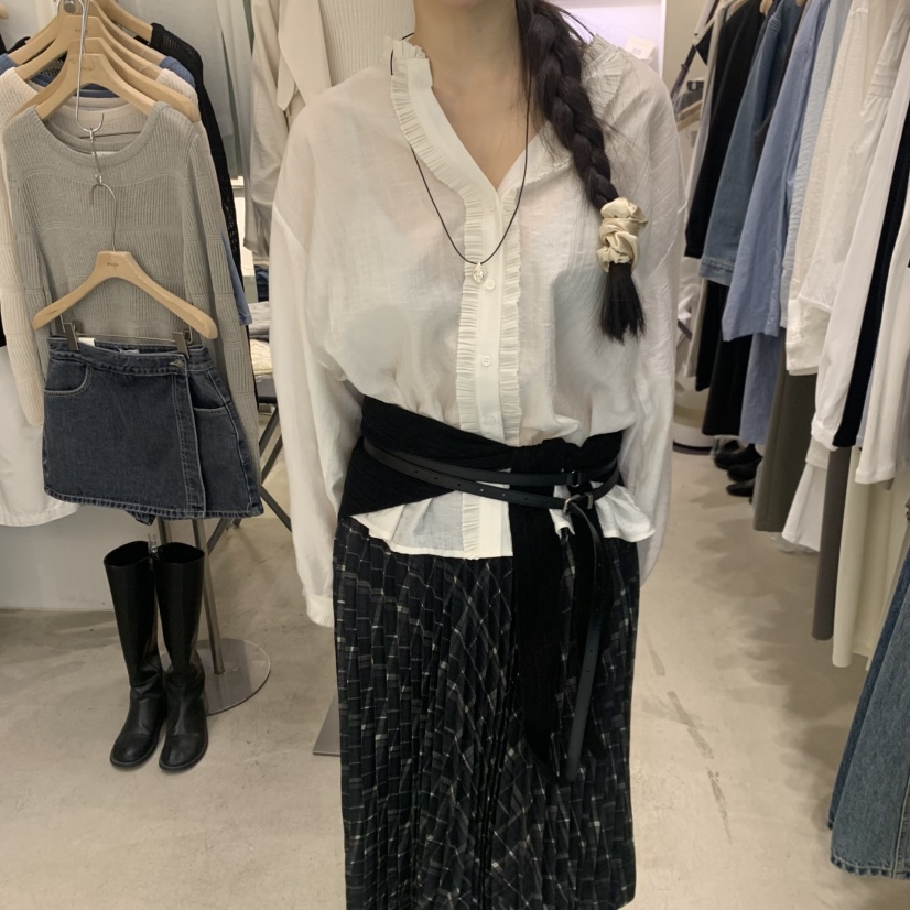 PHILO韓國代購女裝新款推薦休閑職業26春夏襯衫蕾絲衫荷葉邊PHILO襯衫/蕾絲衫圖色2