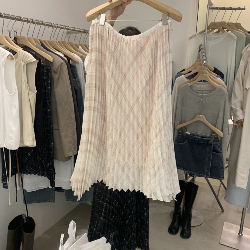 PHILO韓國代購女士新款人氣職業熱賣半身裙中短裙格子褶裥PHILO半身裙/中短裙