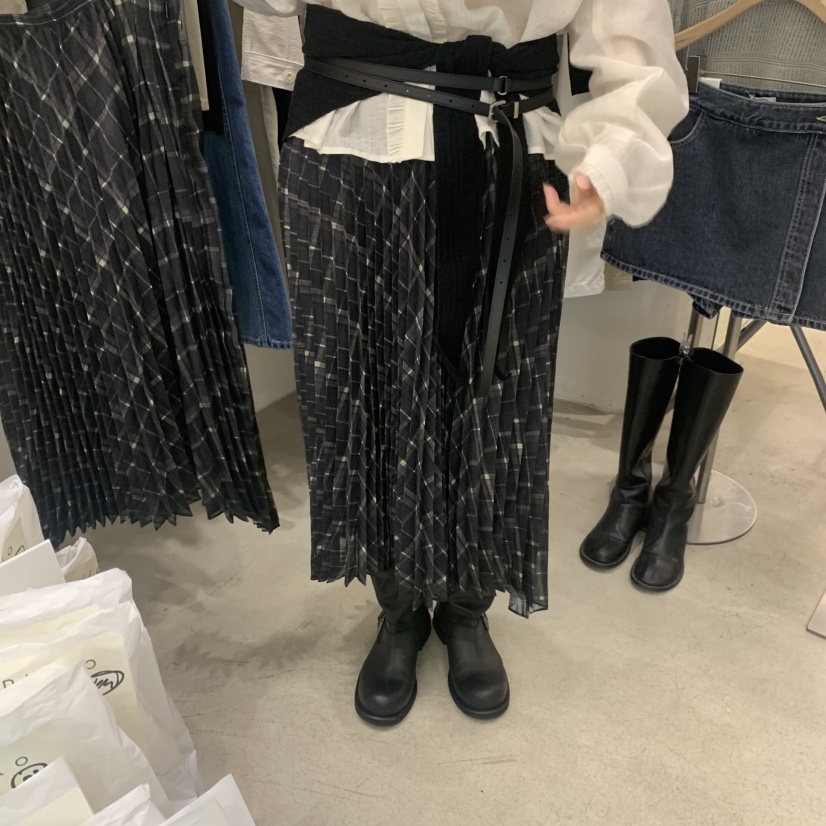 PHILO韓國代購女士新款人氣職業熱賣半身裙中短裙格子褶裥PHILO半身裙/中短裙