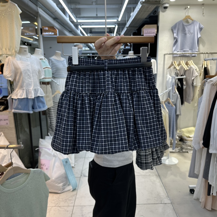 FLYFLY/LULULALLA/LIVE東大門代購女裝新品時尚裙褲含腰帶格子FLYFLY/LULULALLA/LIVE裙褲
