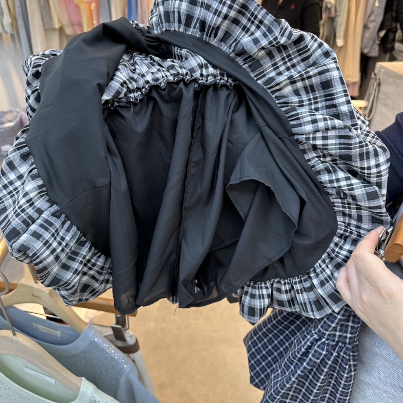 FLYFLY/LULULALLA/LIVE東大門代購女裝新品時尚裙褲含腰帶格子FLYFLY/LULULALLA/LIVE裙褲