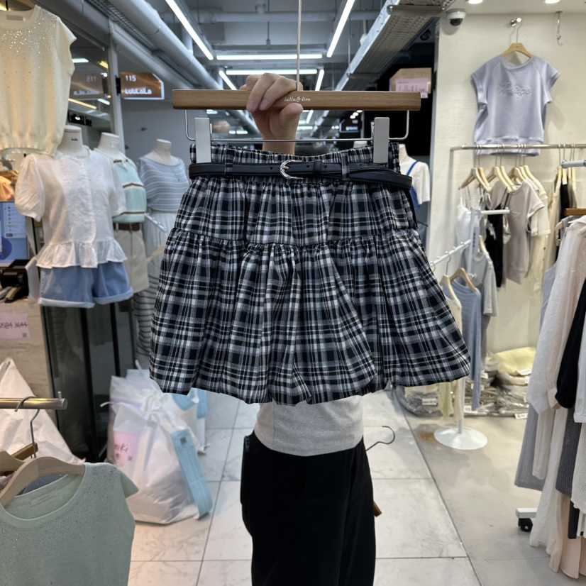 FLYFLY/LULULALLA/LIVE東大門代購女裝新品時尚裙褲含腰帶格子FLYFLY/LULULALLA/LIVE裙褲圖色1