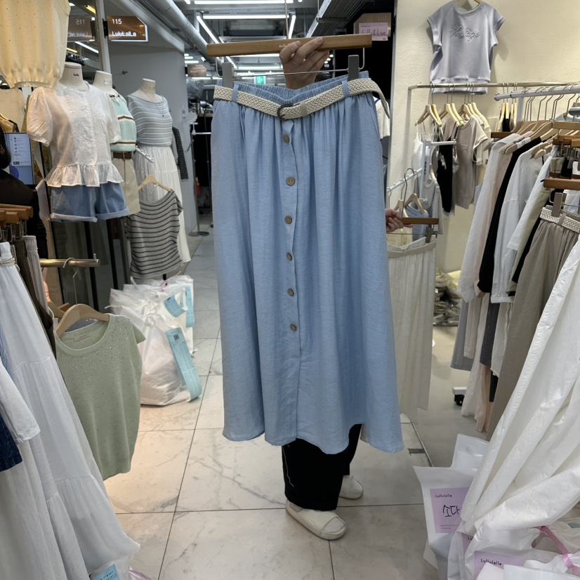 FLYFLY/LULULALLA/LIVE東大門直郵女裝新款休閑長裙含腰帶紐扣FLYFLY/LULULALLA/LIVE長裙圖色1