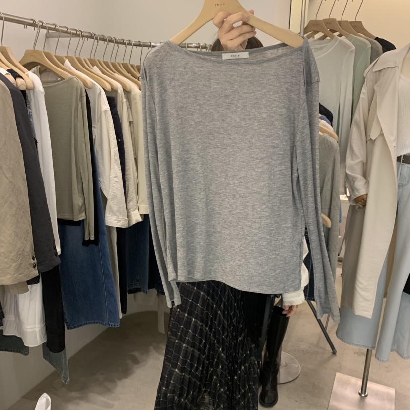 PHILO韓國直郵女士新品人氣熱賣休閑職業真品長袖T恤船領PHILO長袖T恤圖色2