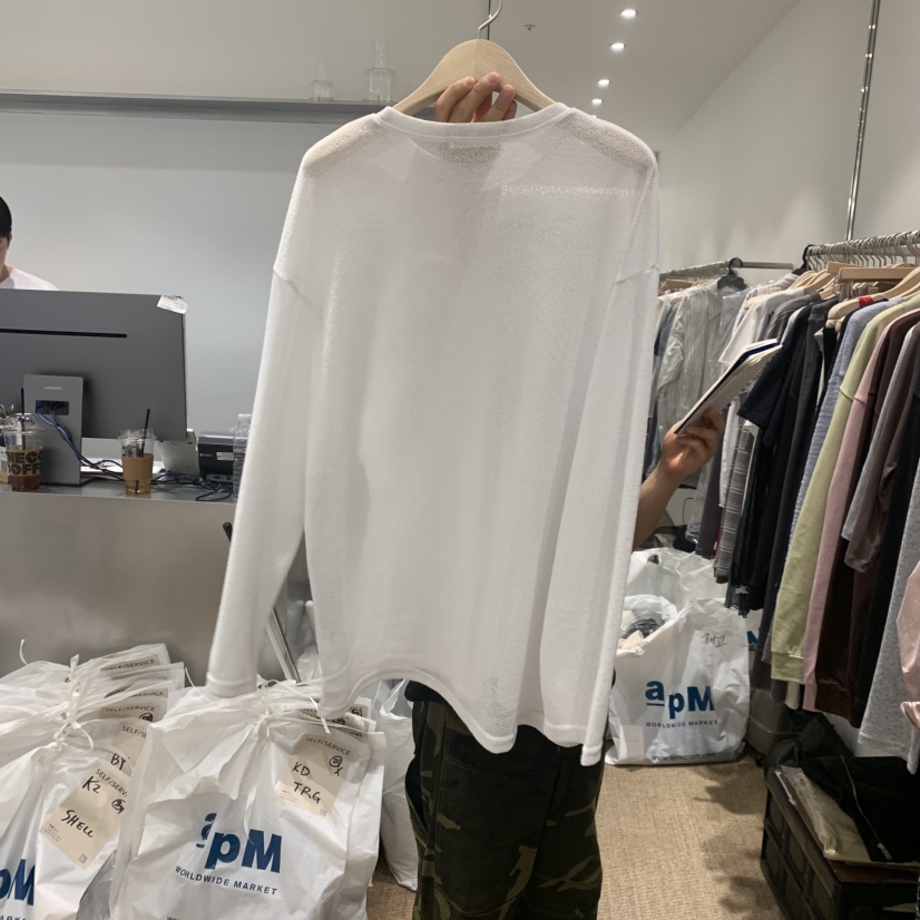 SELF SERVICE韓國代購女裝新品職業休閑長袖T恤亞麻針織SELF SERVICE長袖T恤