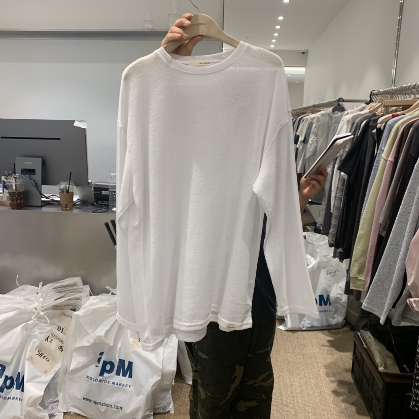 SELF SERVICE韓國代購女裝新品職業休閑長袖T恤亞麻針織SELF SERVICE長袖T恤圖色1