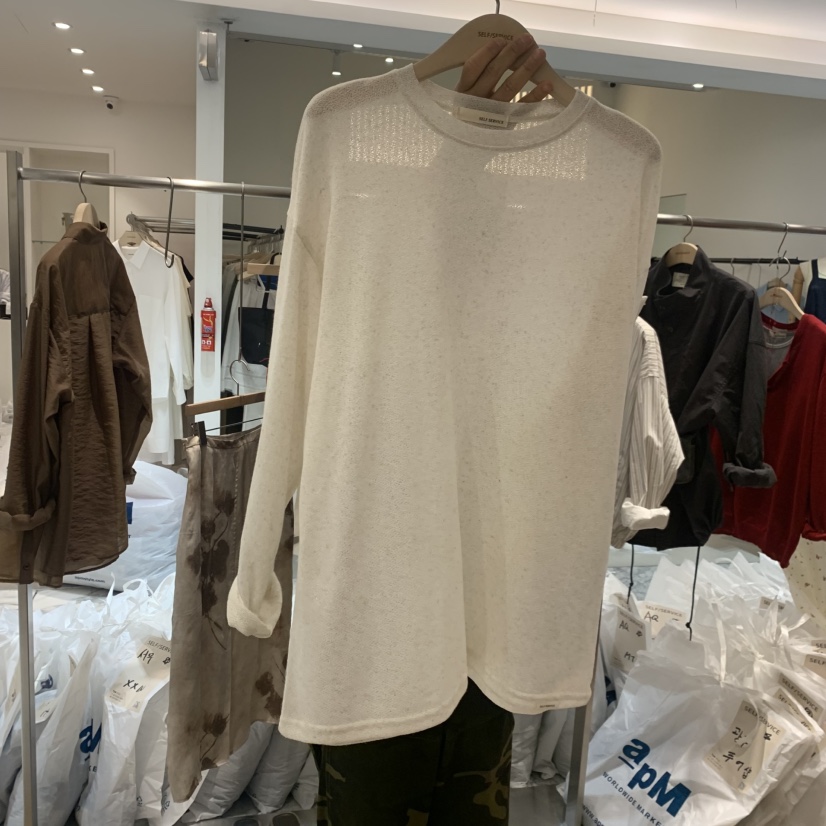 SELF SERVICE韓國代購女裝新品職業休閑長袖T恤亞麻針織SELF SERVICE長袖T恤圖色4