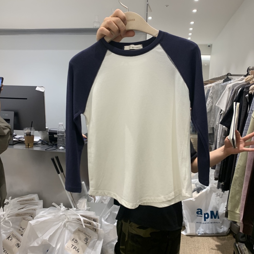 SELF SERVICE東大門實拍女裝新款26春夏人氣長袖T恤插肩袖SELF SERVICE長袖T恤圖色2