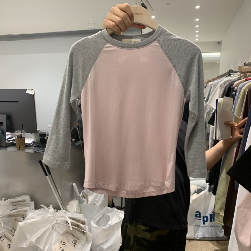 SELF SERVICE東大門實拍女裝新款26春夏人氣長袖T恤插肩袖SELF SERVICE長袖T恤圖色3