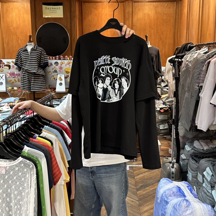 GARMENT-P韓國代購女士新品時尚26春夏人氣長袖T恤假兩件GARMENT長袖T恤圖色3