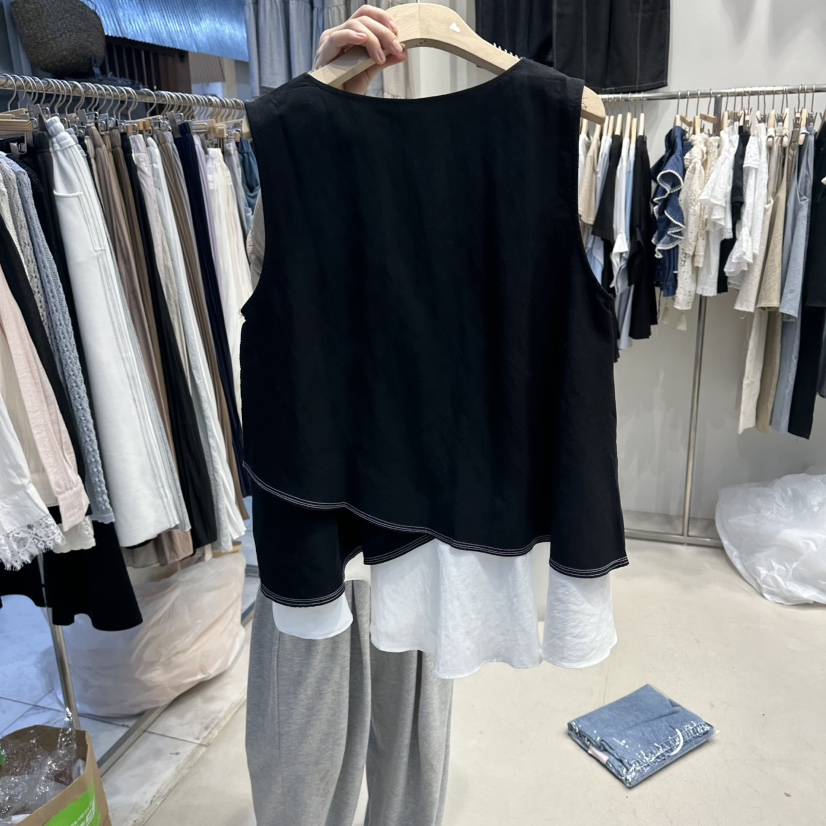 HOT PLACE/DREAM GIRIS/HOT ISSUE韓國直郵女士新品休閑吊帶背心假兩件HOT PLACE/DREAM GIRIS/HOT ISSUE吊帶/背心