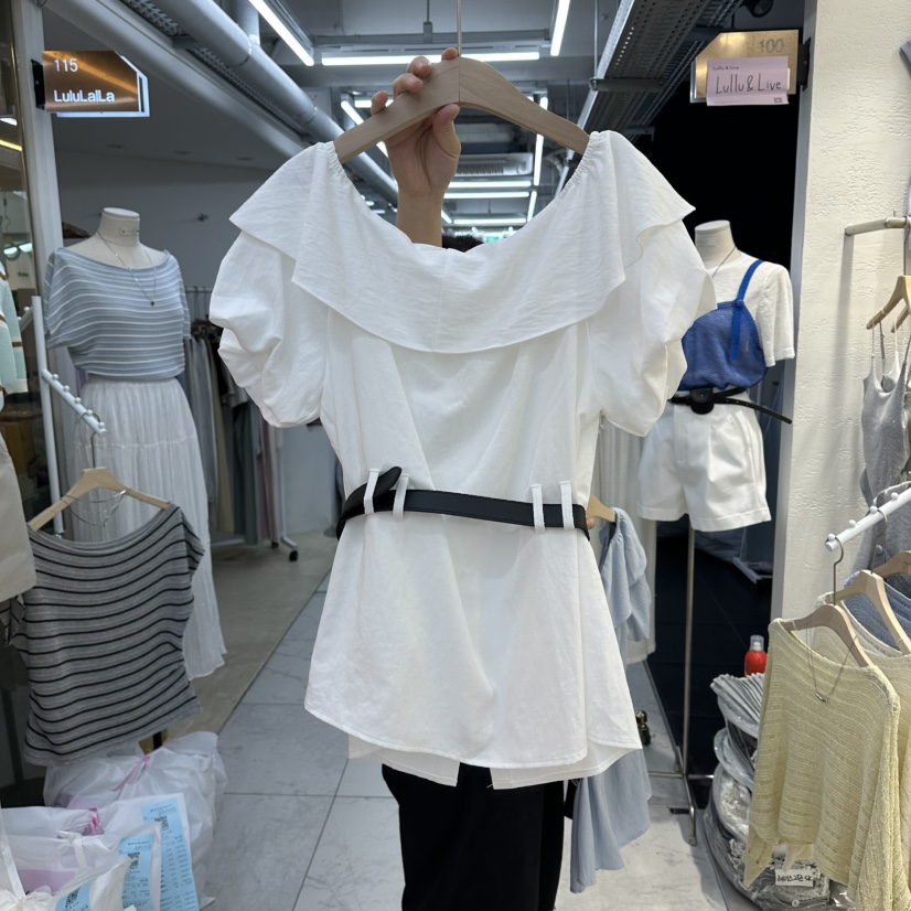 FLYFLY/LULULALLA/LIVE東大門直郵女士新品休閑襯衫蕾絲衫含腰帶FLYFLY/LULULALLA/LIVE襯衫/蕾絲衫