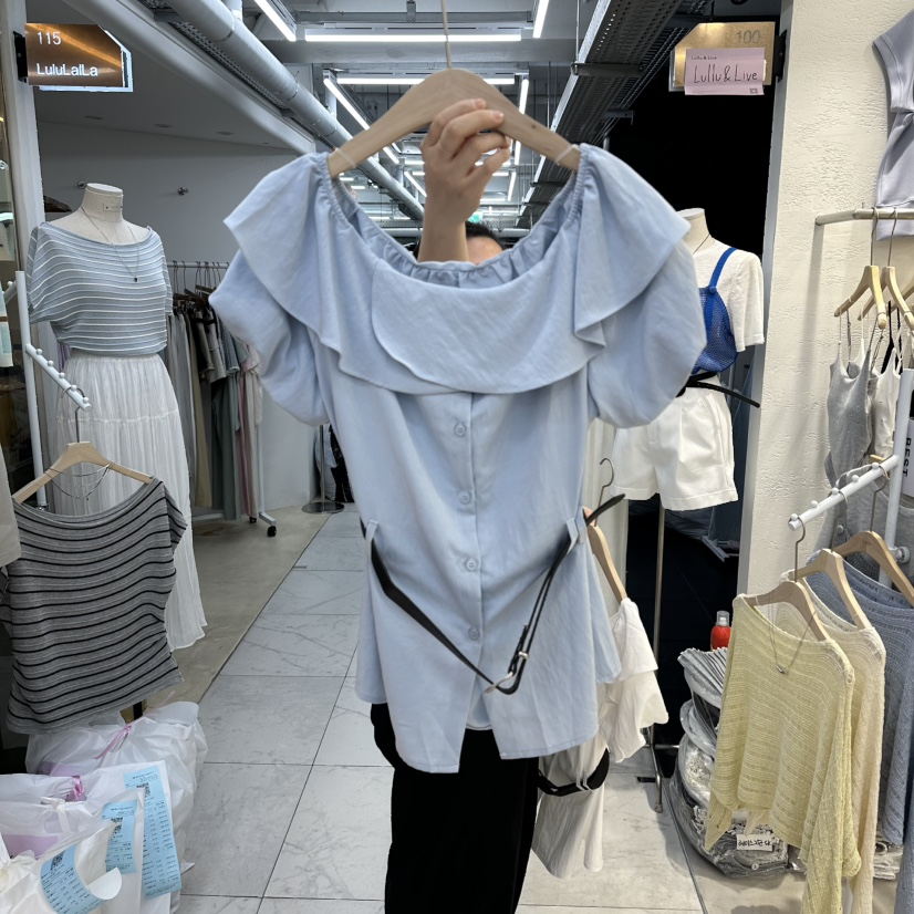 FLYFLY/LULULALLA/LIVE東大門直郵女士新品休閑襯衫蕾絲衫含腰帶FLYFLY/LULULALLA/LIVE襯衫/蕾絲衫圖色1