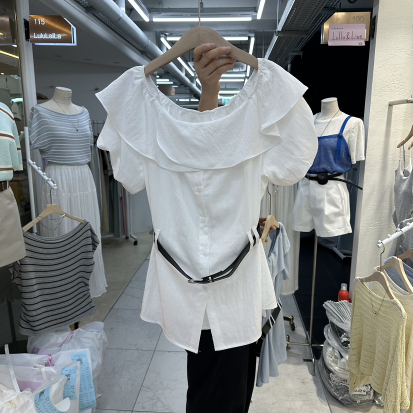 FLYFLY/LULULALLA/LIVE東大門直郵女士新品休閑襯衫蕾絲衫含腰帶FLYFLY/LULULALLA/LIVE襯衫/蕾絲衫圖色2