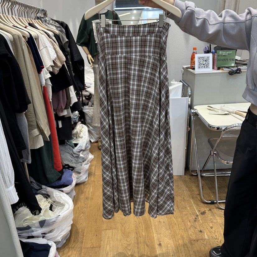 THE MOST-Q韓國直郵女士新品休閑熱賣推薦長裙格子雪紡THE MOST長裙圖色1