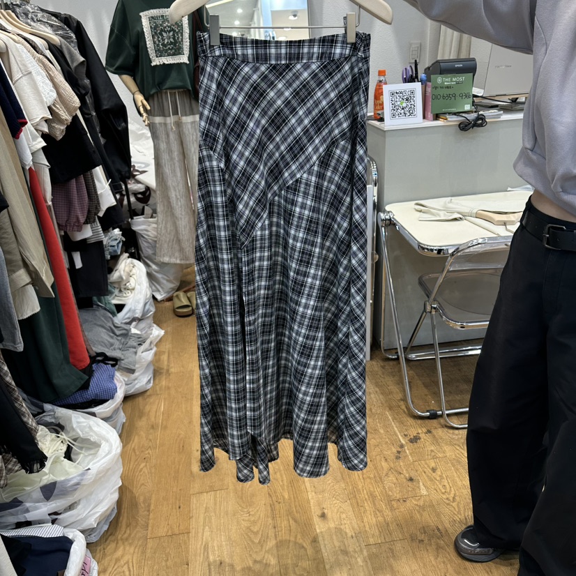 THE MOST-Q韓國直郵女士新品休閑熱賣推薦長裙格子雪紡THE MOST長裙圖色2