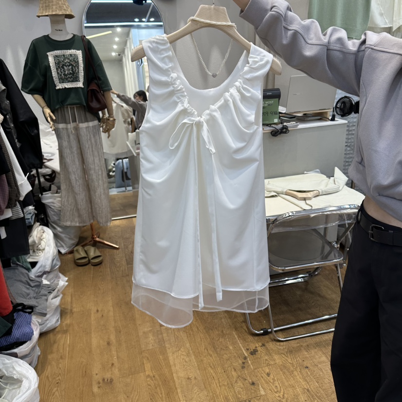 THE MOST-Q東大門實拍女士新款時尚吊帶背心不含項鏈歐根紗褶皺THE MOST吊帶/背心