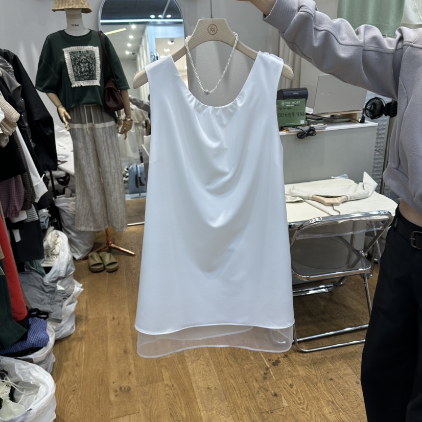 THE MOST-Q東大門實拍女士新款時尚吊帶背心不含項鏈歐根紗褶皺THE MOST吊帶/背心圖色1