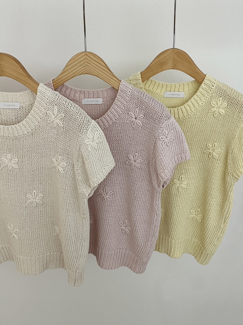 RE:OPENING韓國直郵女裝新款真品職業熱賣針織衫刺繡花朵RE:OPENING針織衫