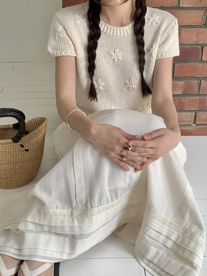 RE:OPENING韓國直郵女裝新款真品職業熱賣針織衫刺繡花朵RE:OPENING針織衫