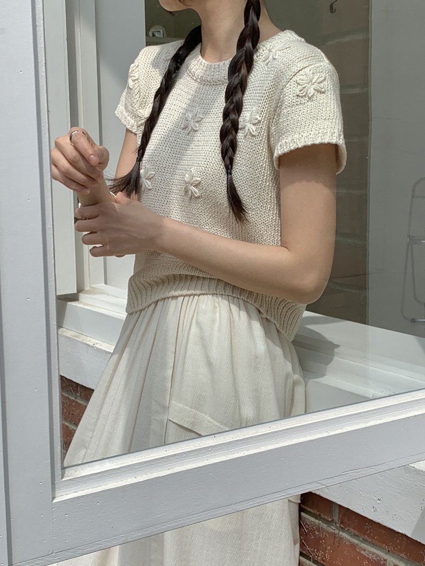 RE:OPENING韓國直郵女裝新款真品職業熱賣針織衫刺繡花朵RE:OPENING針織衫