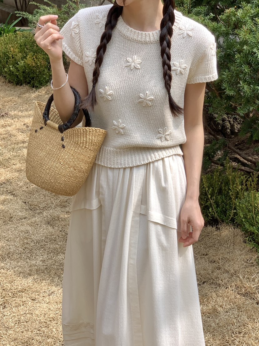 RE:OPENING韓國直郵女裝新款真品職業熱賣針織衫刺繡花朵RE:OPENING針織衫