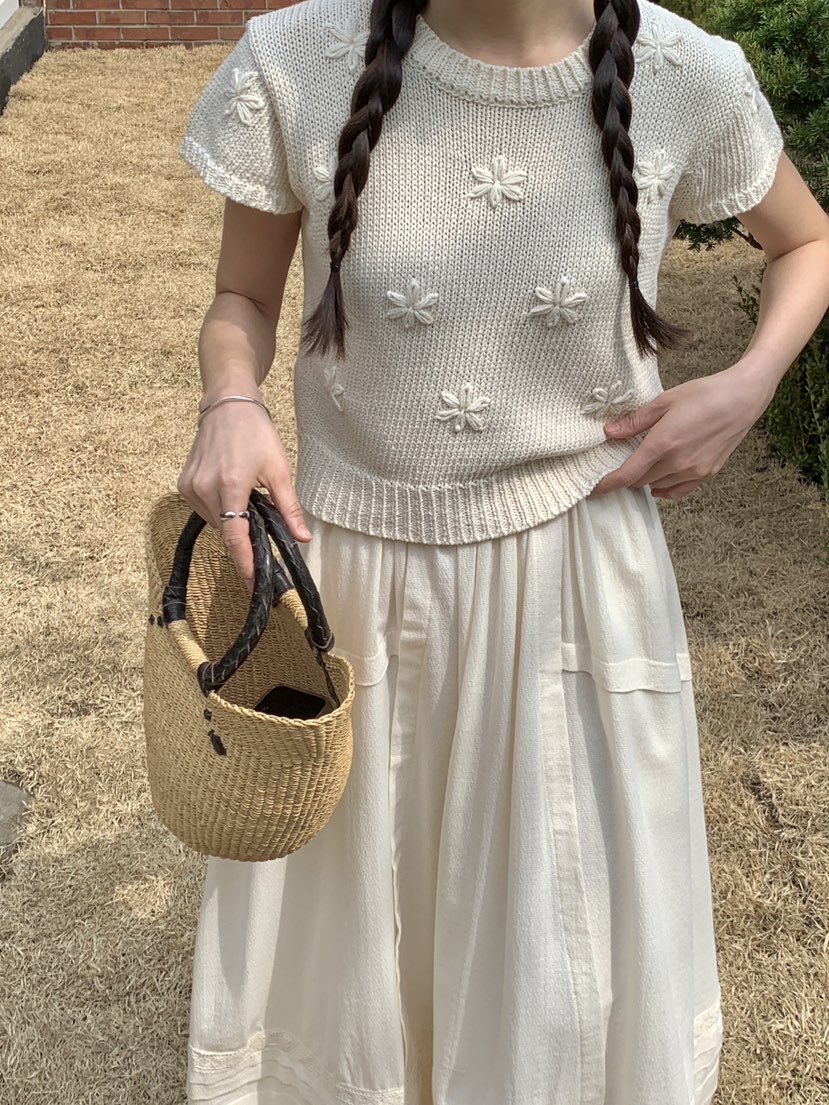 RE:OPENING韓國直郵女裝新款真品職業熱賣針織衫刺繡花朵RE:OPENING針織衫