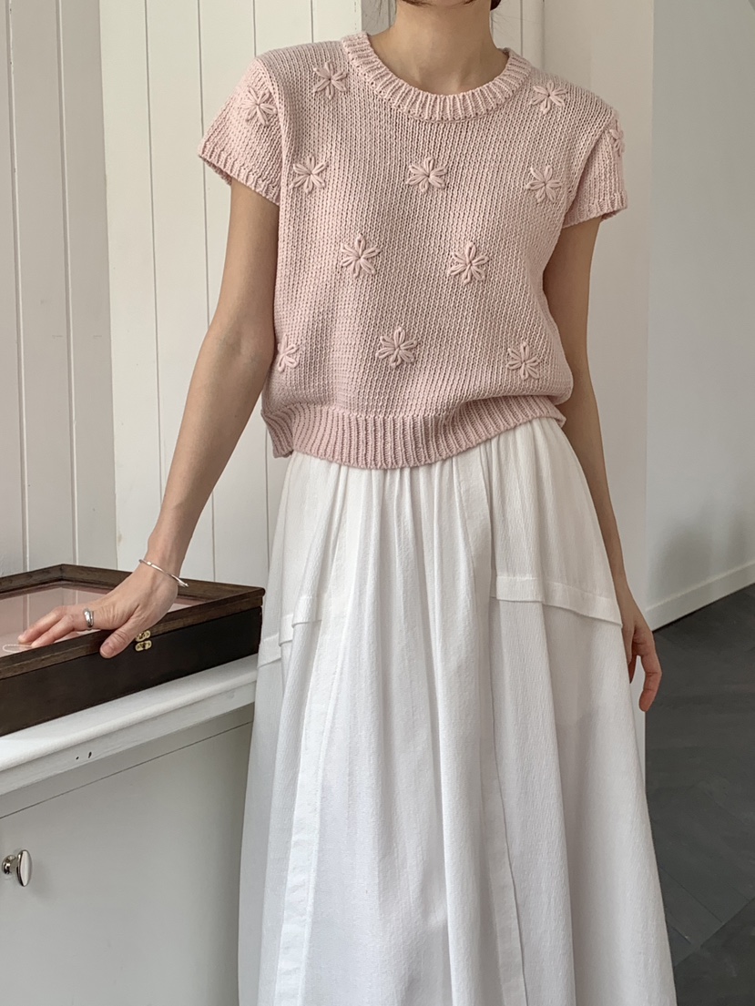 RE:OPENING韓國直郵女裝新款真品職業熱賣針織衫刺繡花朵RE:OPENING針織衫