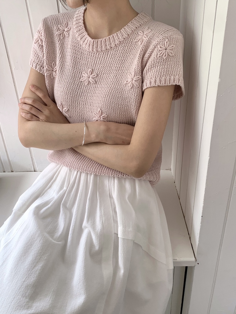 RE:OPENING韓國直郵女裝新款真品職業熱賣針織衫刺繡花朵RE:OPENING針織衫