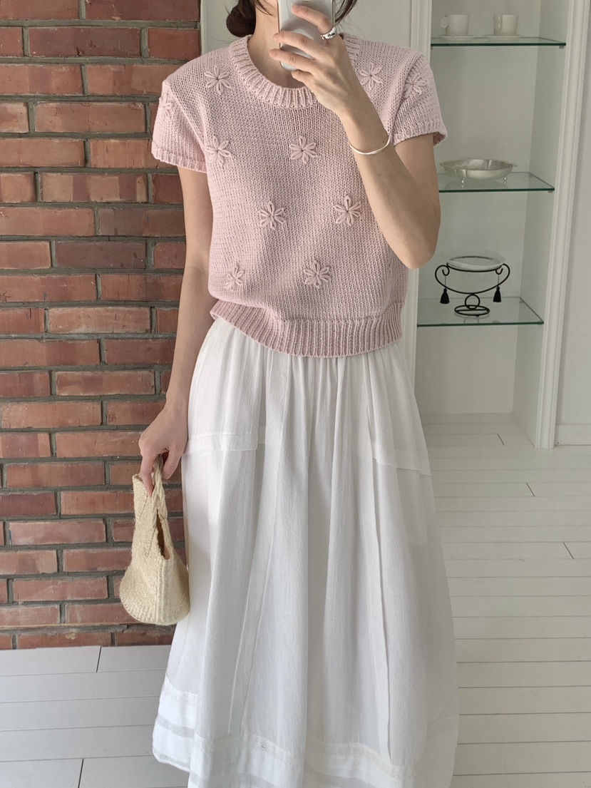 RE:OPENING韓國直郵女裝新款真品職業熱賣針織衫刺繡花朵RE:OPENING針織衫