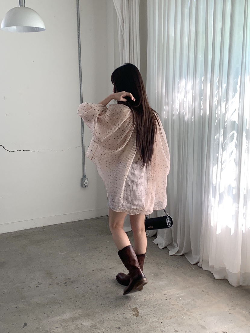 LOGARDEN東大門實拍女士新品推薦時尚26春夏襯衫蕾絲衫褶皺LO GARDEN襯衫/蕾絲衫