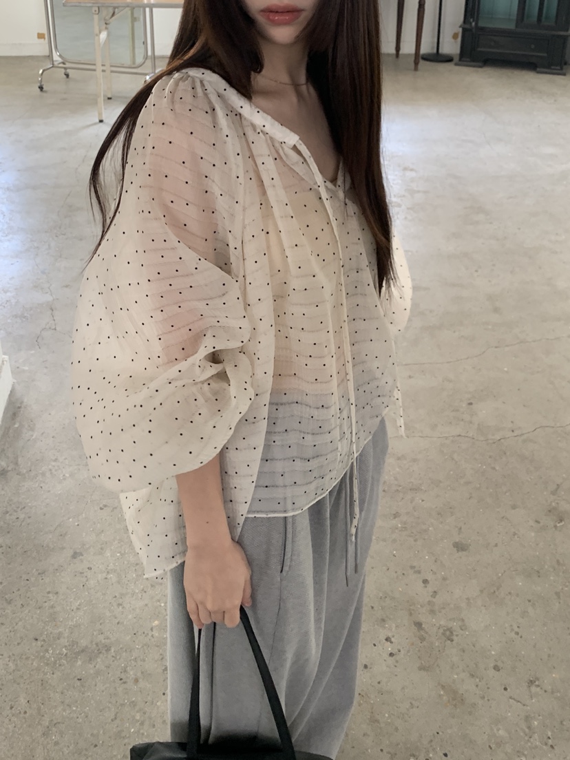 LOGARDEN東大門實拍女士新品推薦時尚26春夏襯衫蕾絲衫褶皺LO GARDEN襯衫/蕾絲衫