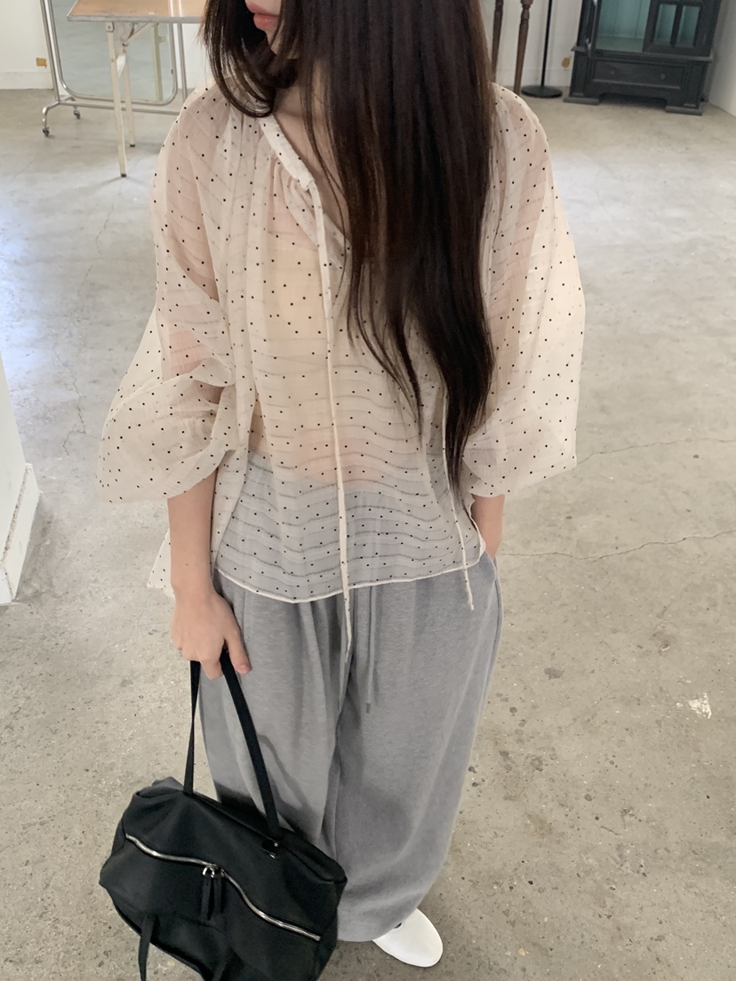 LOGARDEN東大門實拍女士新品推薦時尚26春夏襯衫蕾絲衫褶皺LO GARDEN襯衫/蕾絲衫