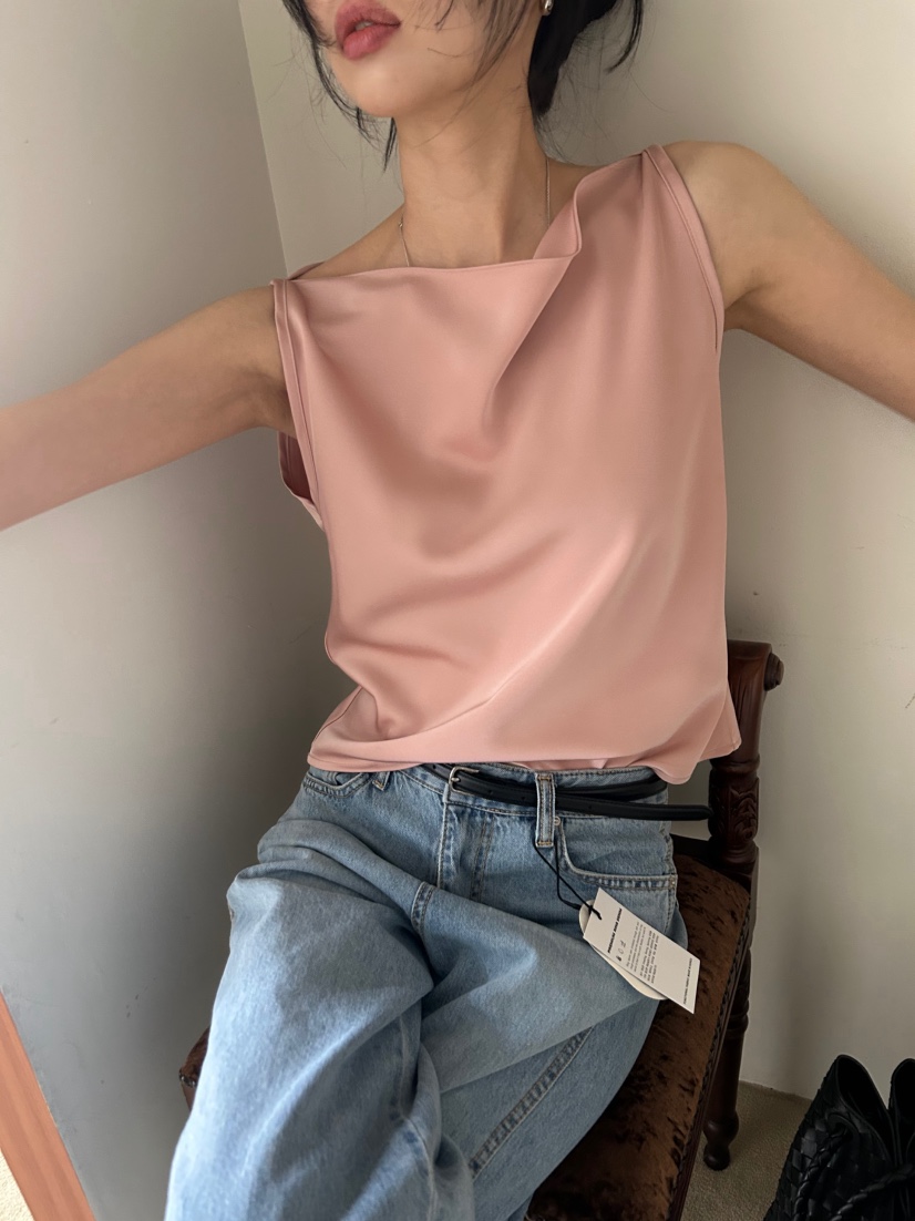 ME MO韓國代購女士新款熱賣時尚推薦人氣休閑吊帶背心緞面ME MO吊帶/背心