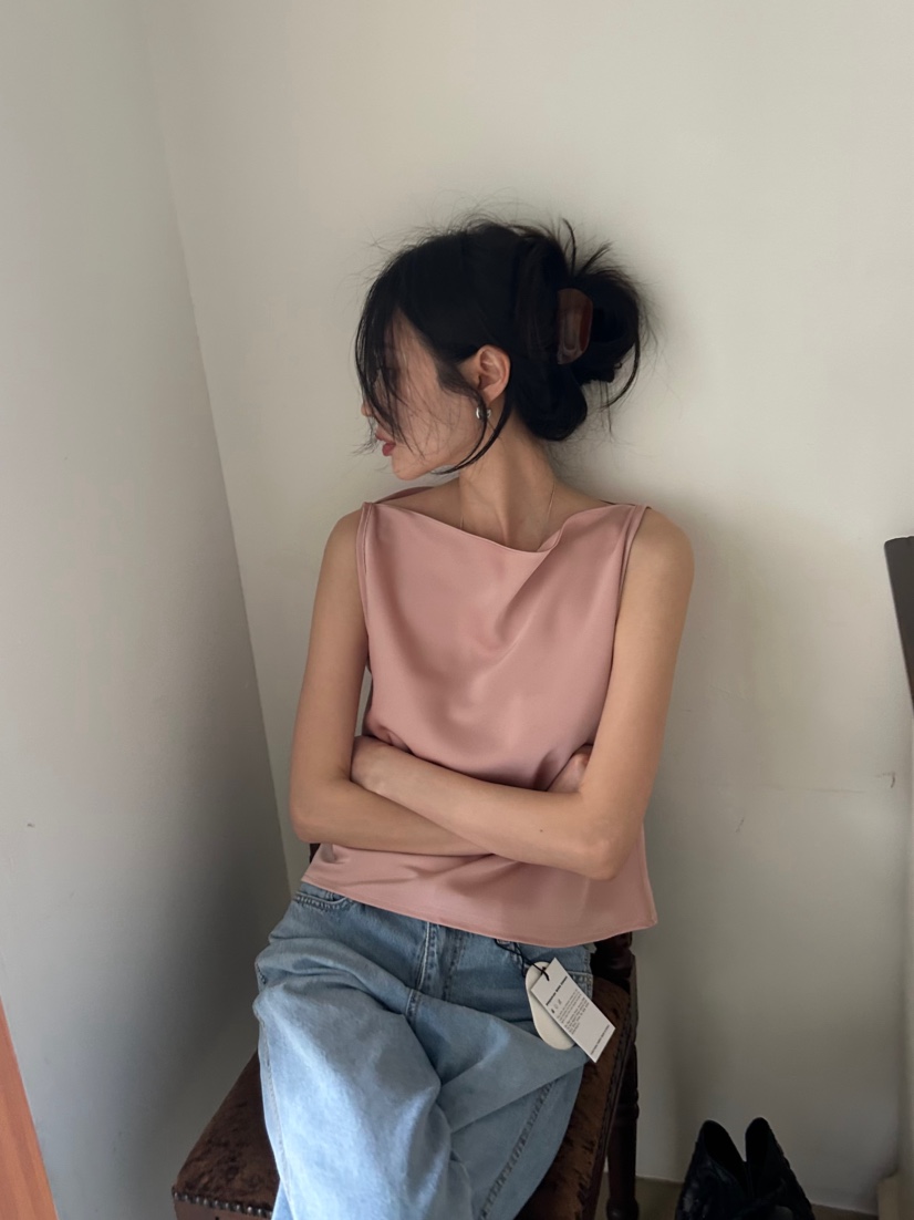 ME MO韓國代購女士新款熱賣時尚推薦人氣休閑吊帶背心緞面ME MO吊帶/背心